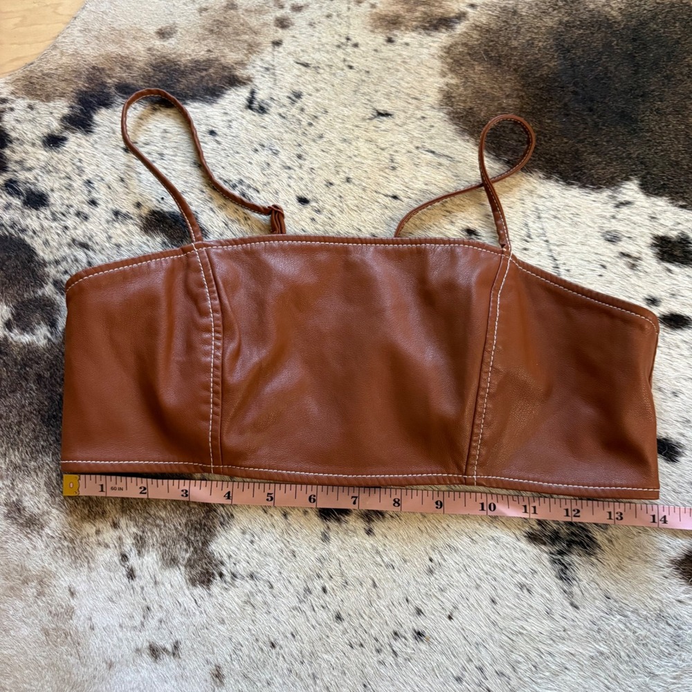 STAUD Bomber Faux Leather Bralette in whiskey brown size 4 - Picture 7 of 8